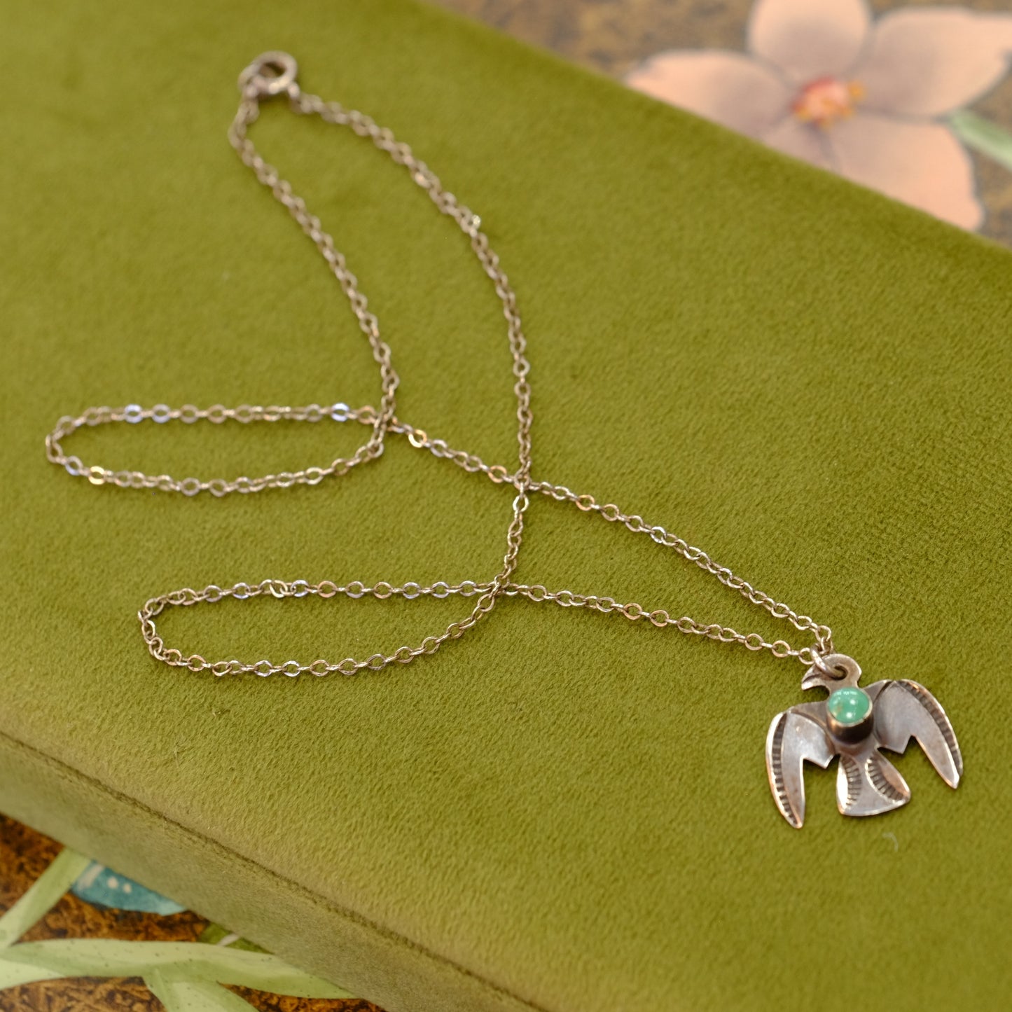 Vintage Silver Eagle Pendant with Turquoise on Chain