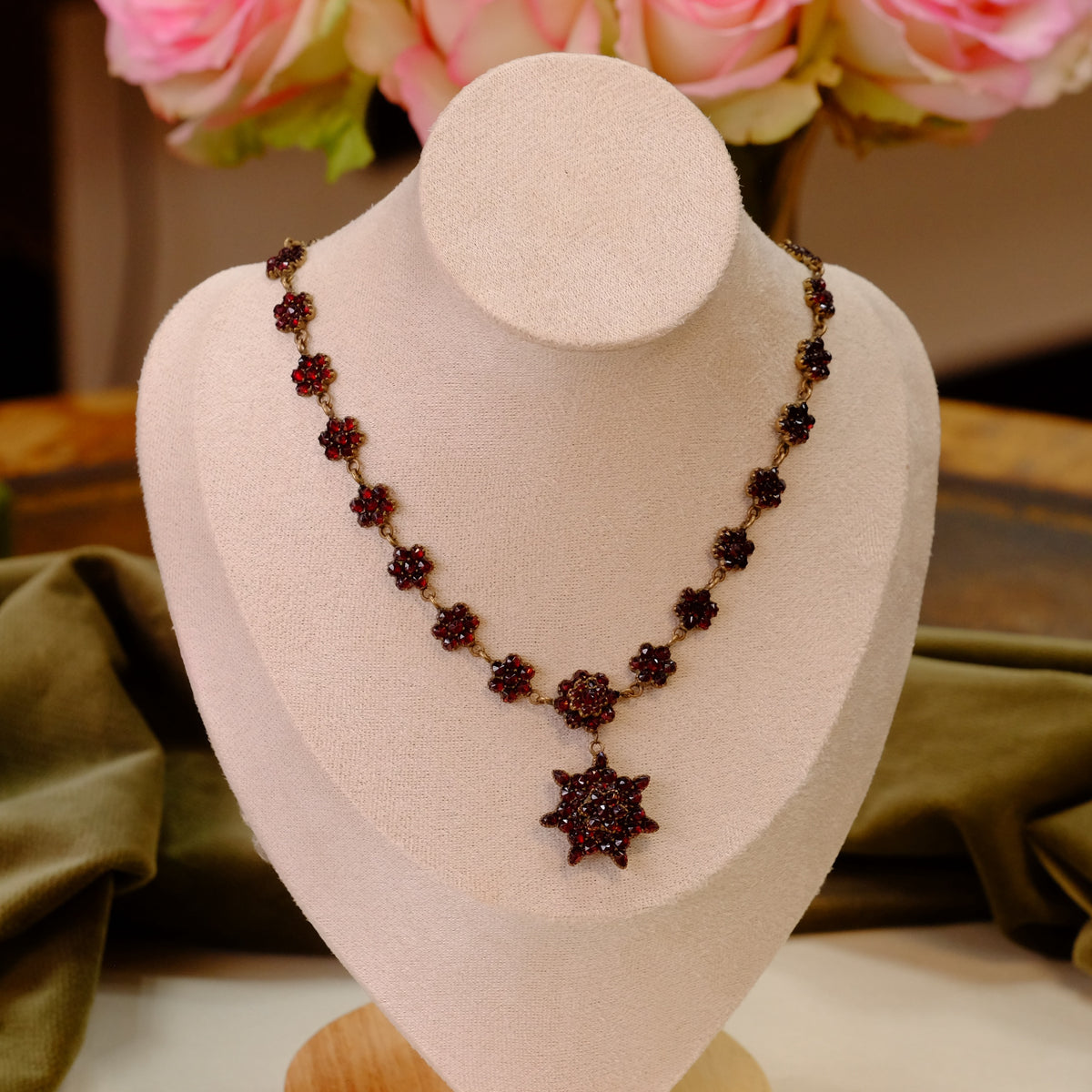 Bohemian Garnet Necklace with Pendant Brooch