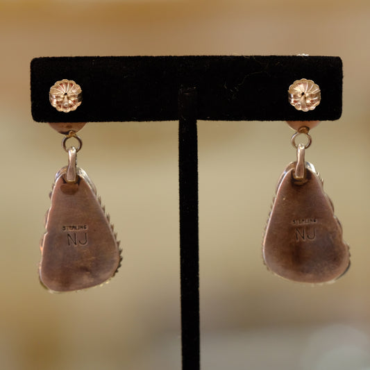 Silver and Stone Pierced Earrings with Turquoise by Nila Johnson