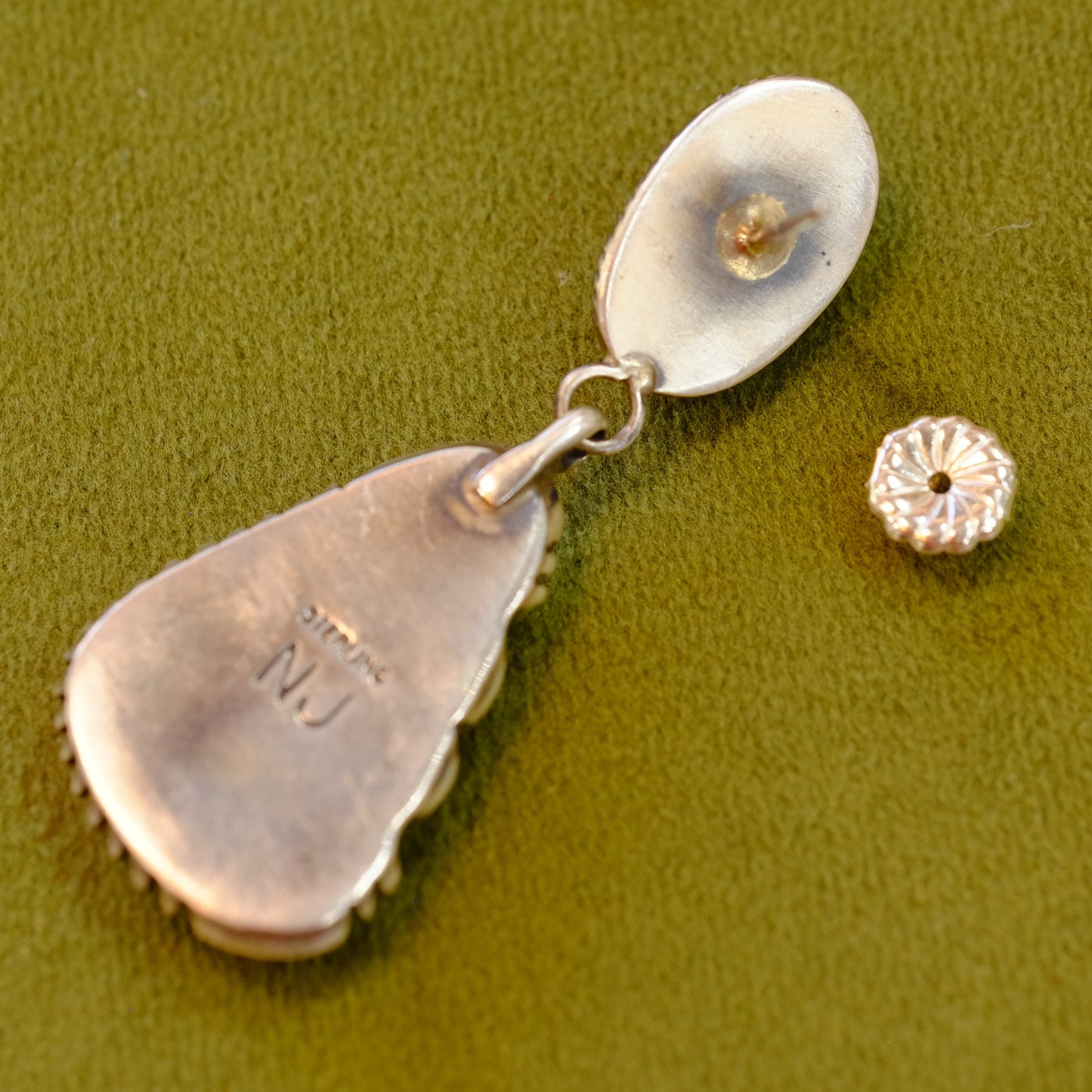 Silver and Stone Pierced Earrings with Turquoise by Nila Johnson