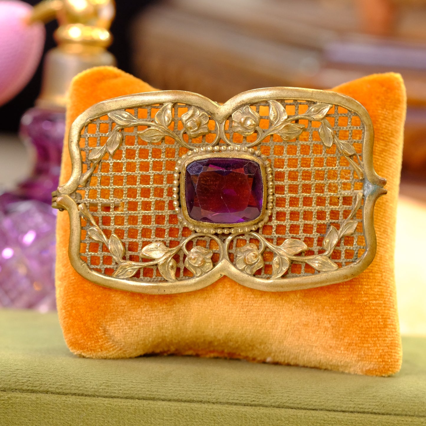 Art Nouveau Sash Pin with Purple Stone