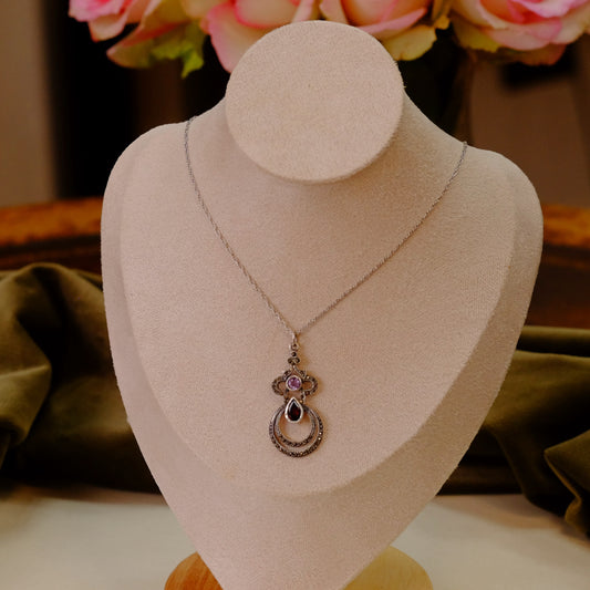 Sterling Silver Necklace with Marcasite and Colored Stones