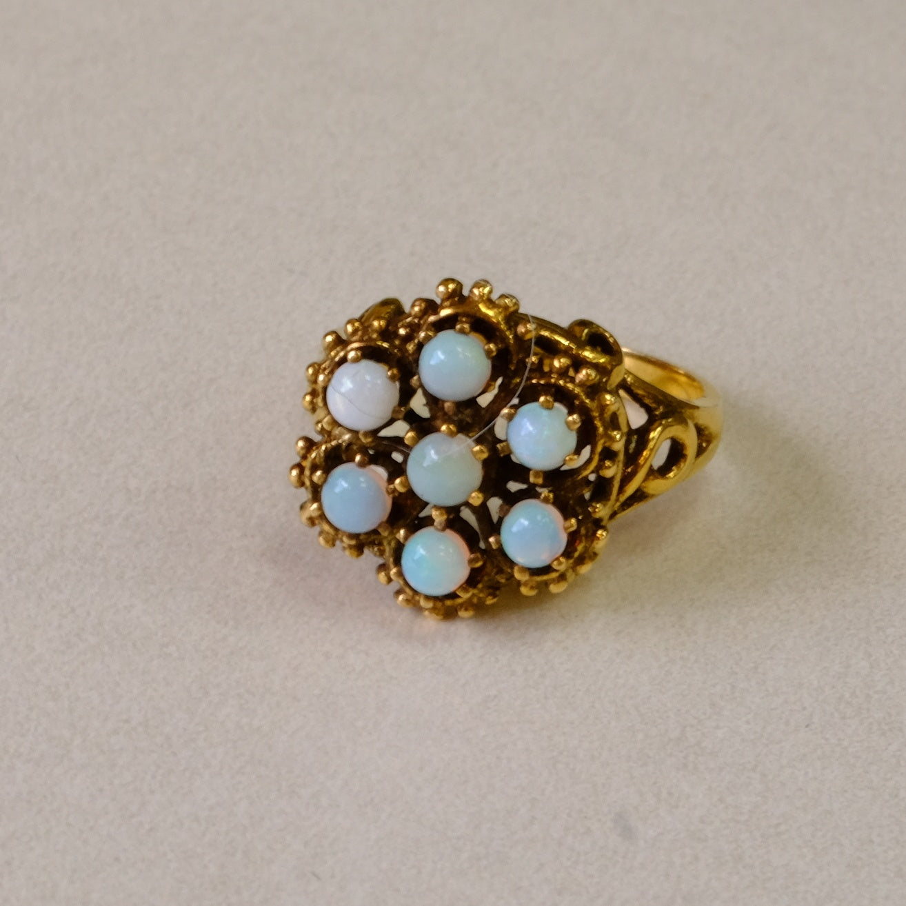 14K Gold Filigree 7 opals Ring