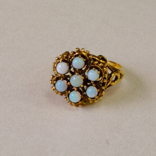 14K Gold Filigree 7 opals Ring