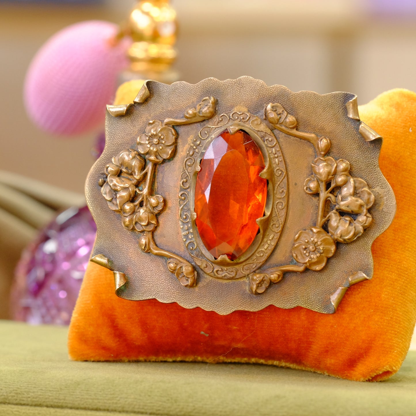 Gold Sash Pin with Oval Amber Stone