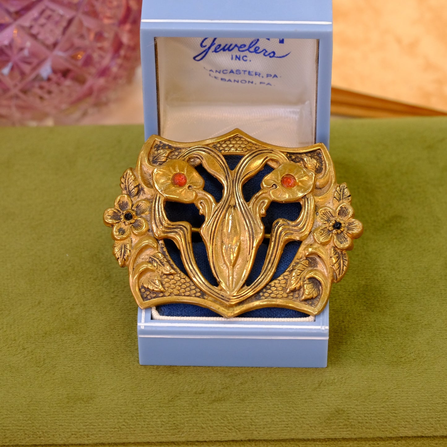 Art Nouveau Brooch with Orange Stones