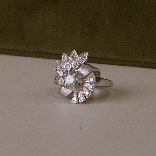 14K Gold 0.65 Diamond Cocktail Ring 1950s