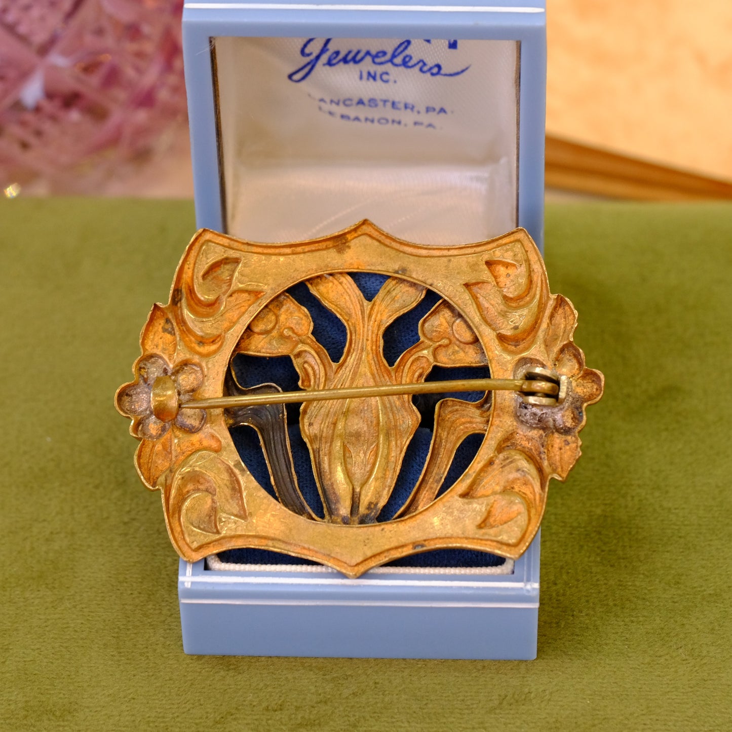 Art Nouveau Brooch with Orange Stones