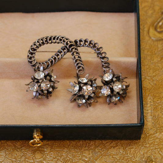 GRAY Kingsbury NY Brooch with Spirals & Rhinestone Dangles