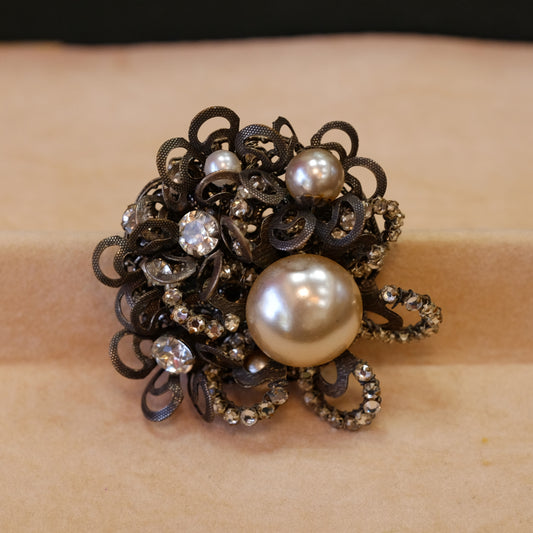 Miriam Haskell Rose Montee Pin with Pearls 1940s