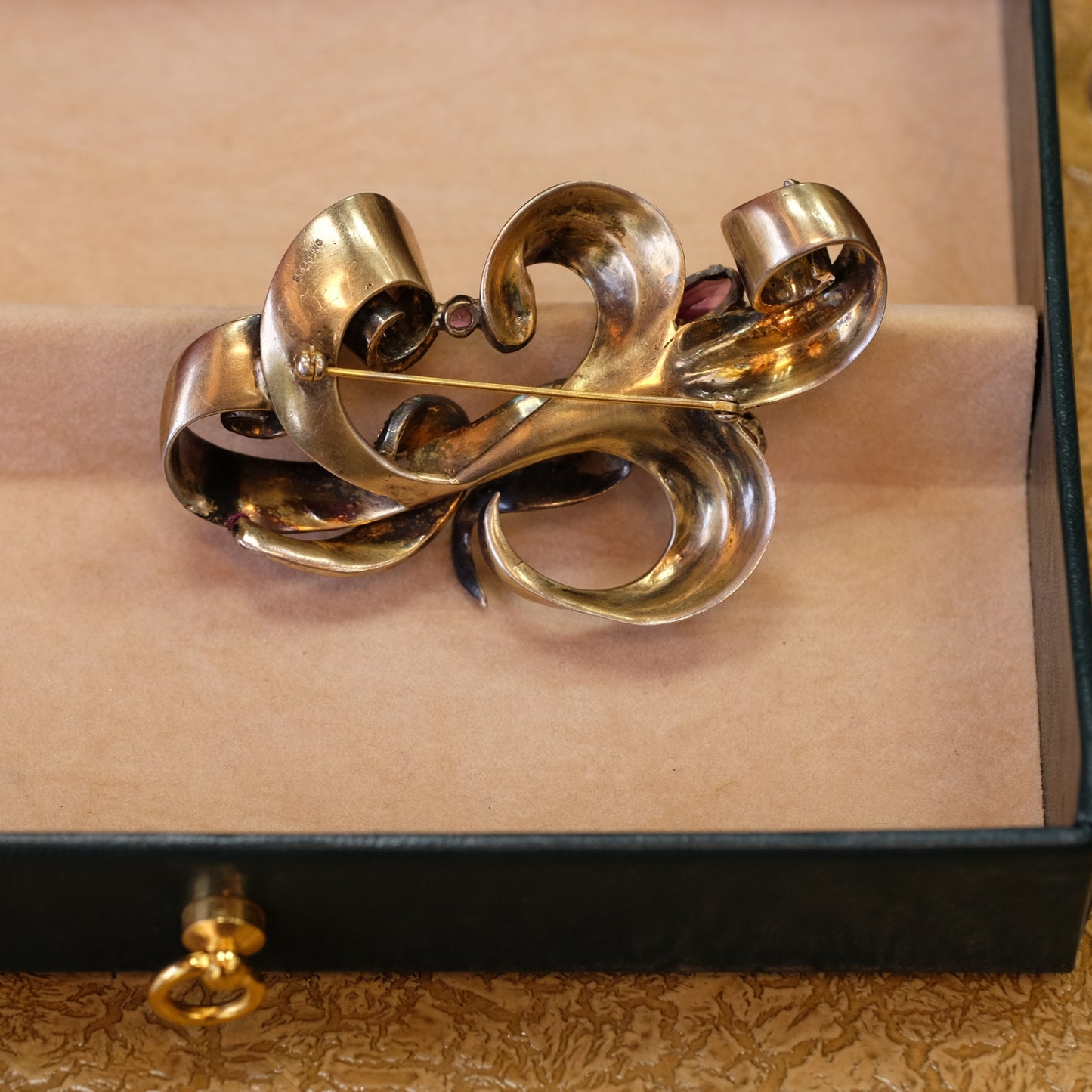 Sterling Silver Gold-Washed Brooch with Purple Stones 1940s