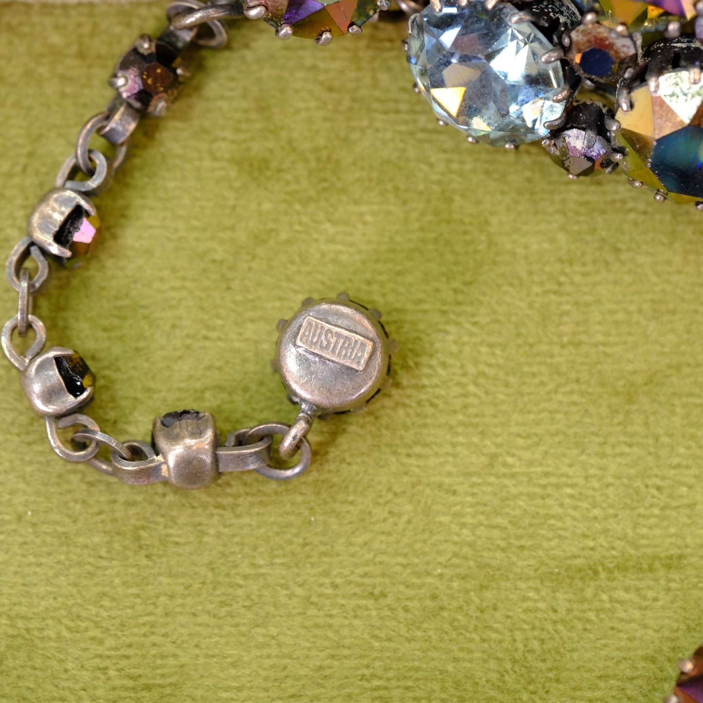 Austria Blue Purple Two row Huge Aurora Borealis Necklace 1950s