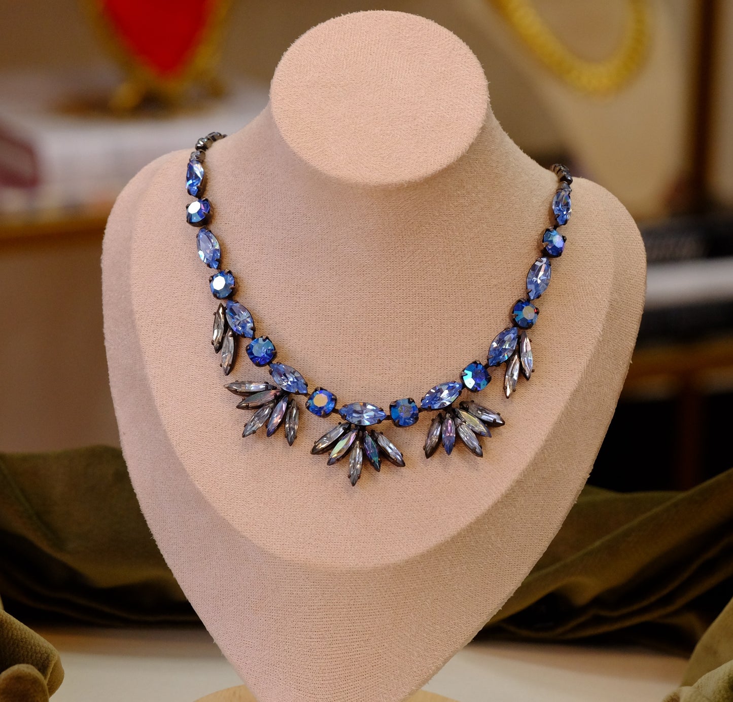 Vintage Regency Blue Rhinestone necklace 1960s