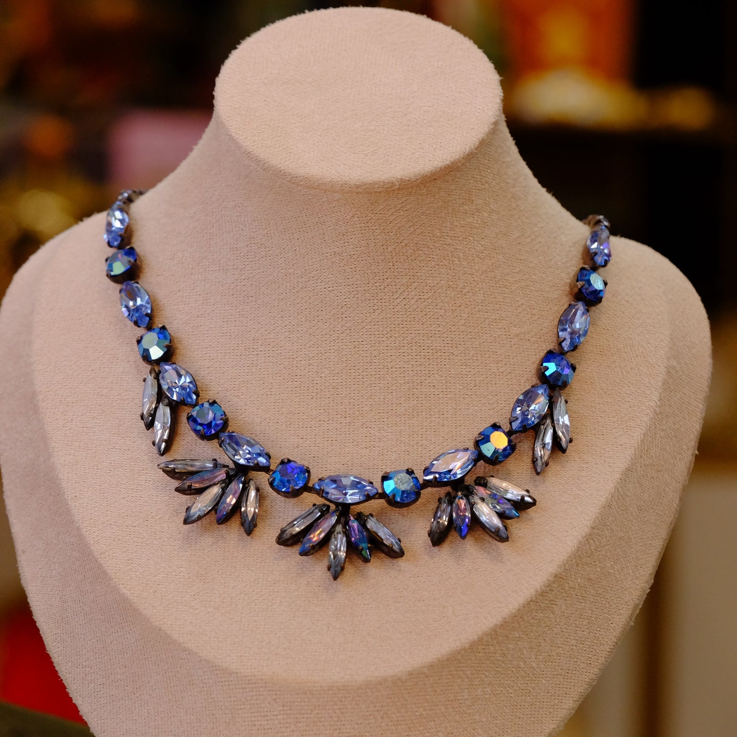 Vintage Regency Blue Rhinestone necklace 1960s