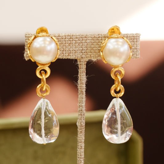 Vintage Chanel Pearl and Crystal Drop Earrings