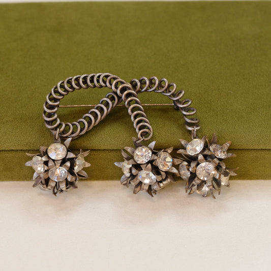 GRAY Kingsbury NY Brooch with Spirals & Rhinestone Dangles