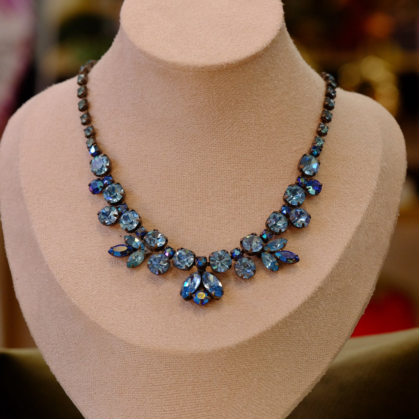 Vintage Regency Rhinestone Necklace in light blue 1960s