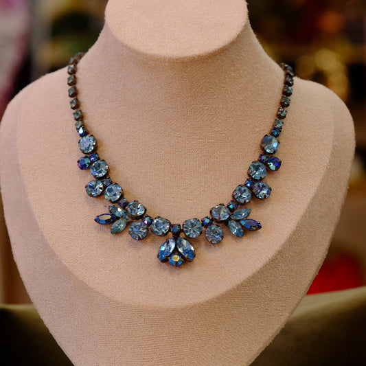 Vintage Regency Rhinestone Necklace in light blue 1960s