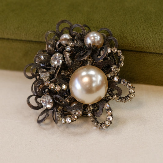 Miriam Haskell Rose Montee Pin with Pearls 1940s