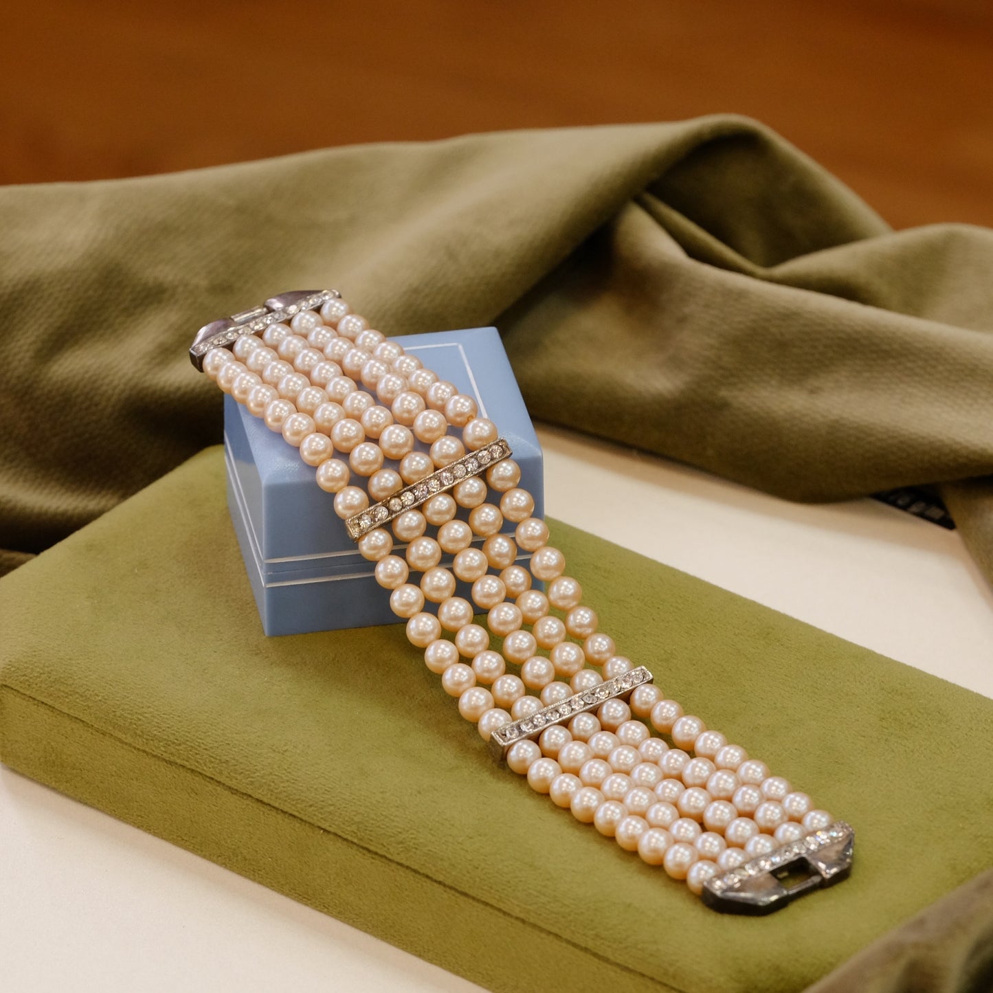 Carolee 5 Strand Pearl & Rhinestone Bracelet