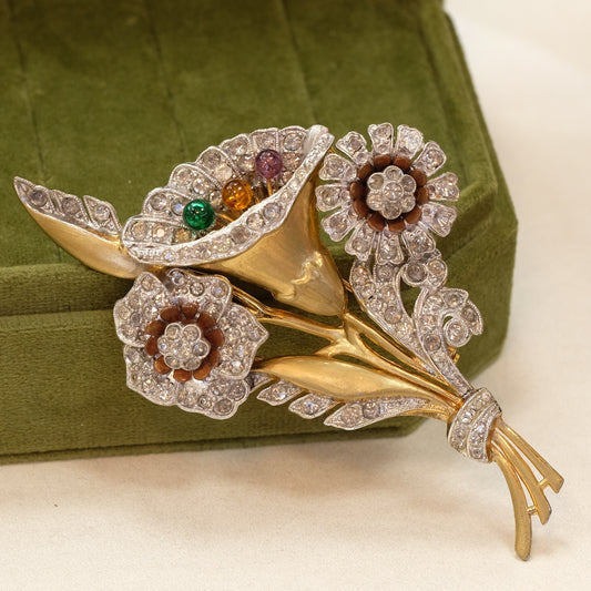 Large Flower brooch with Glass 1940s