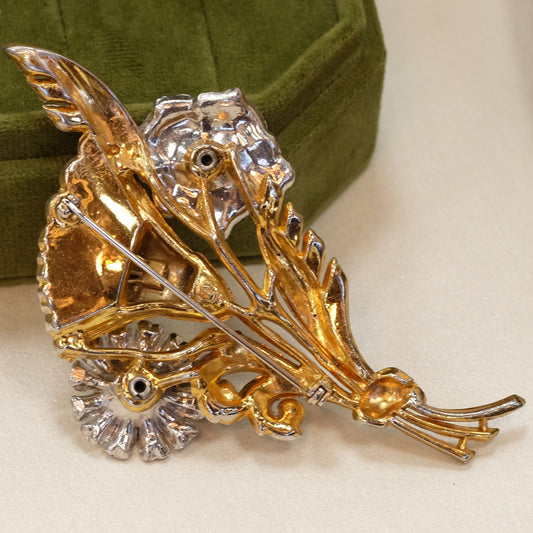 Large Flower brooch with Glass 1940s