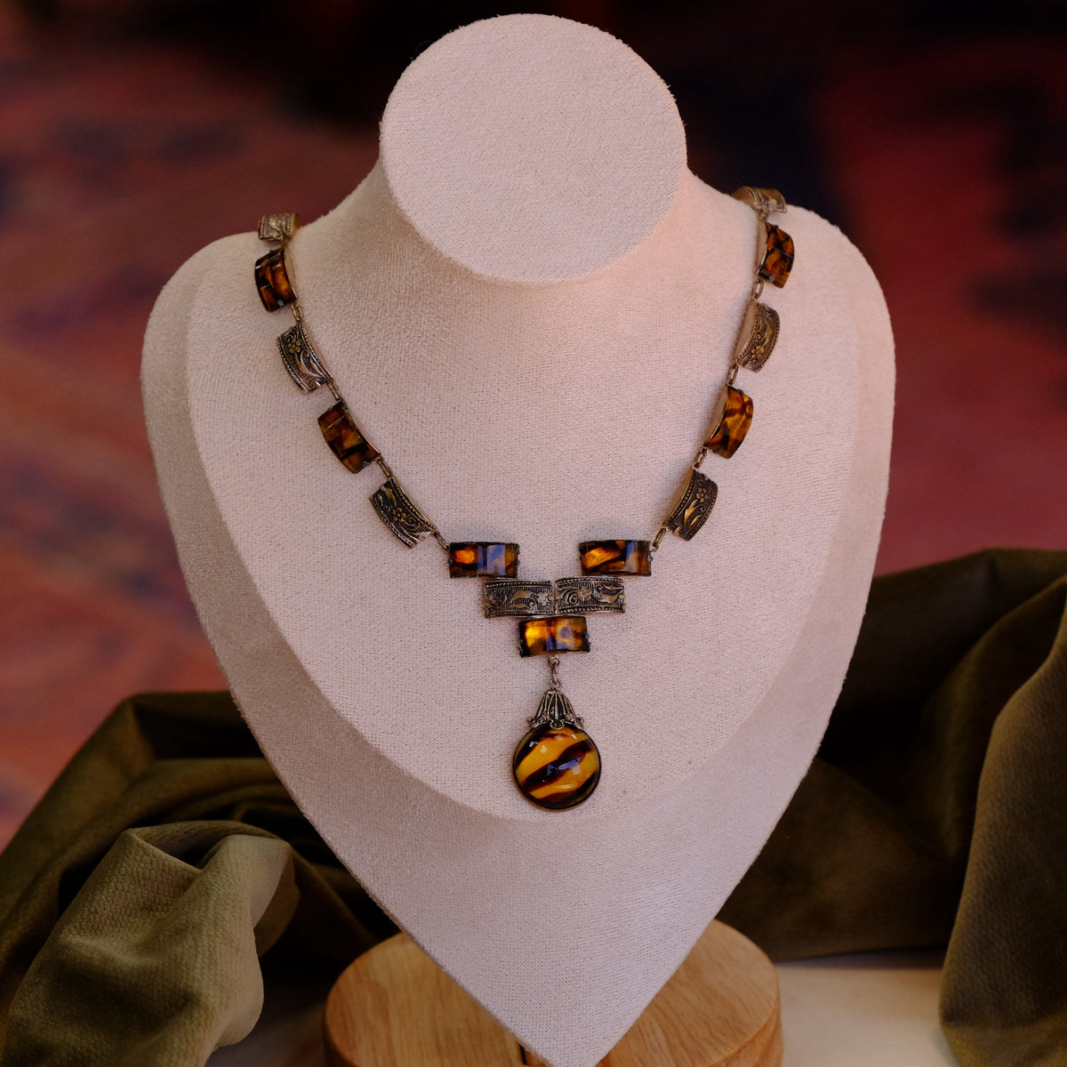 Art Deco Czech Tigers Eye Necklace