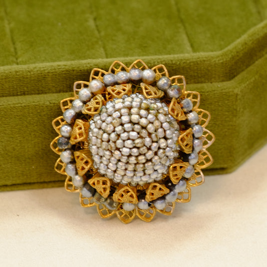 Miriam Haskell Round Seed Pearl Brooch 1960s