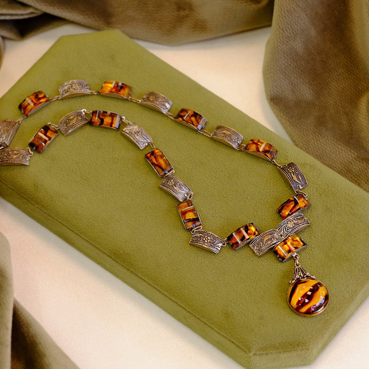 Art Deco Czech Tigers Eye Necklace