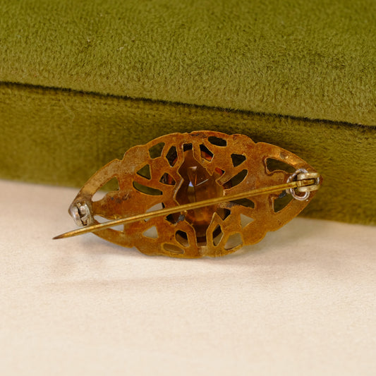 Art Nouveau Gold Tone Pin with Amber Stones 1920s