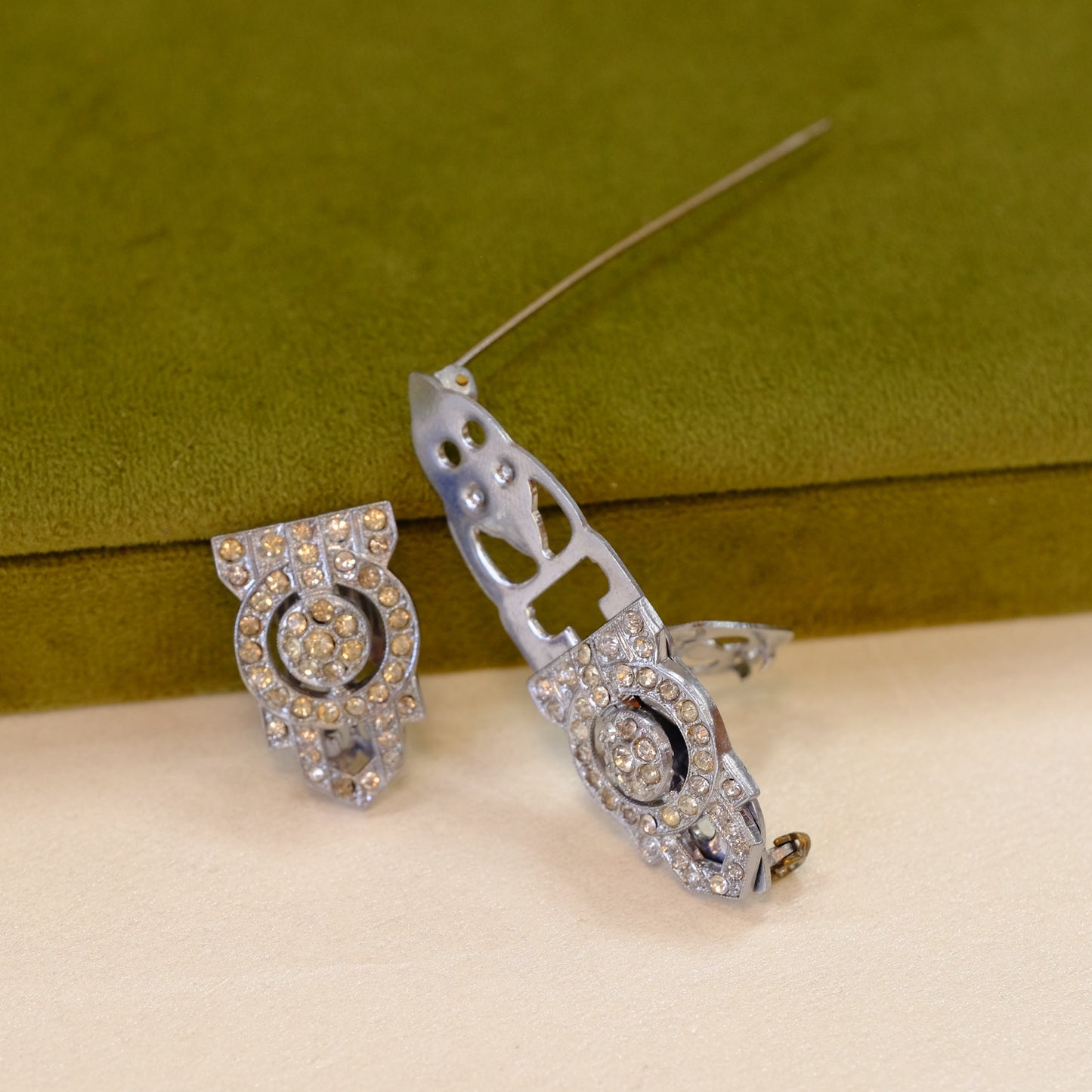Vintage Czech Rhinestone Duette Brooch / Dress Clips 1940s
