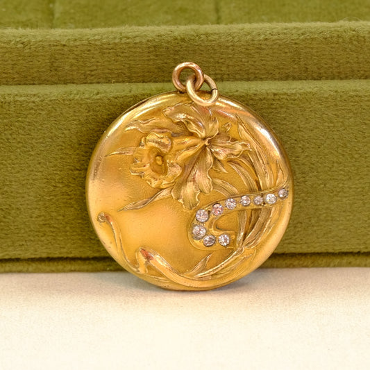 Victorian Gold Filled Paste Narcissus Flower Locket