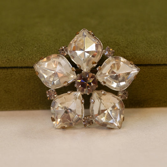 Small Clear Rhinestone Flower Brooch