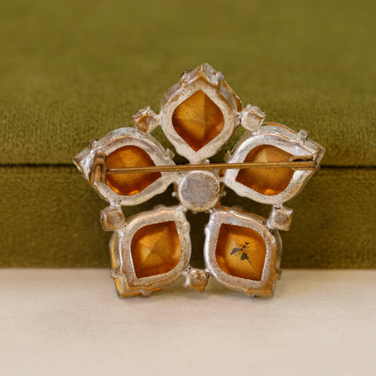 Small Clear Rhinestone Flower Brooch