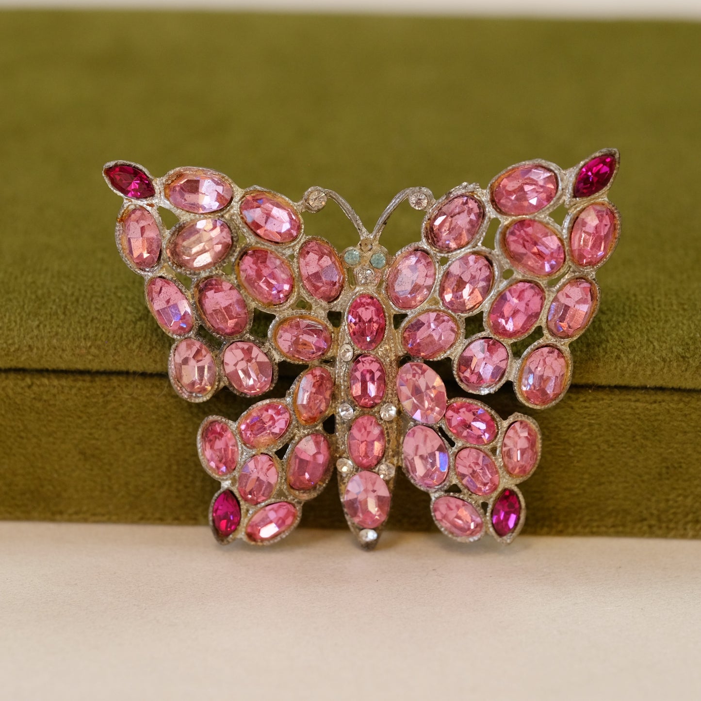 Pink Rhinestone Butterfly Brooch