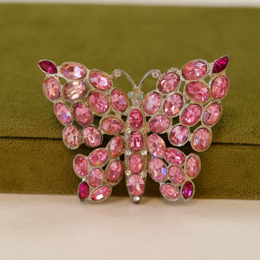 Pink Rhinestone Butterfly Brooch