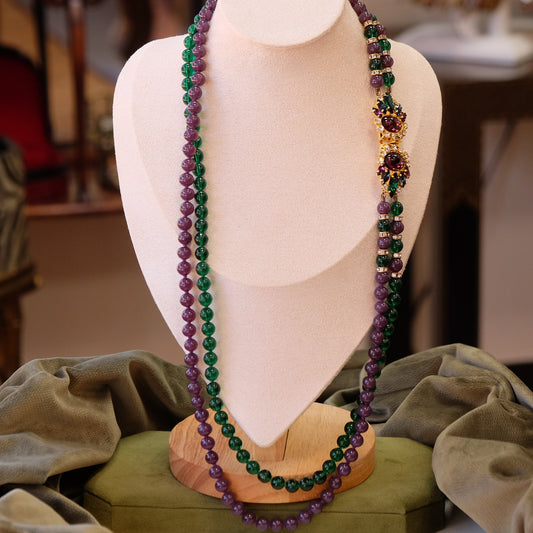Vintage Purple Green Glass Necklace with accented clasp 1980s