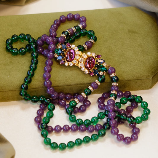 Vintage Purple Green Glass Necklace with accented clasp 1980s