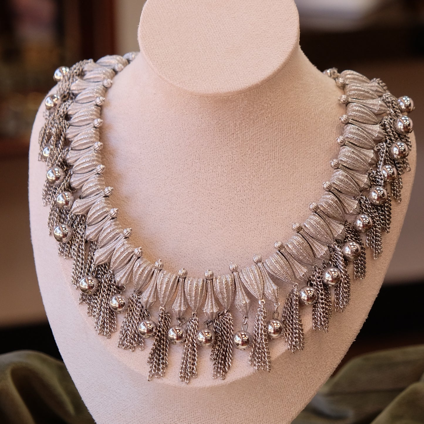 Trifari Multi tassel Silver tone Necklace 1960s