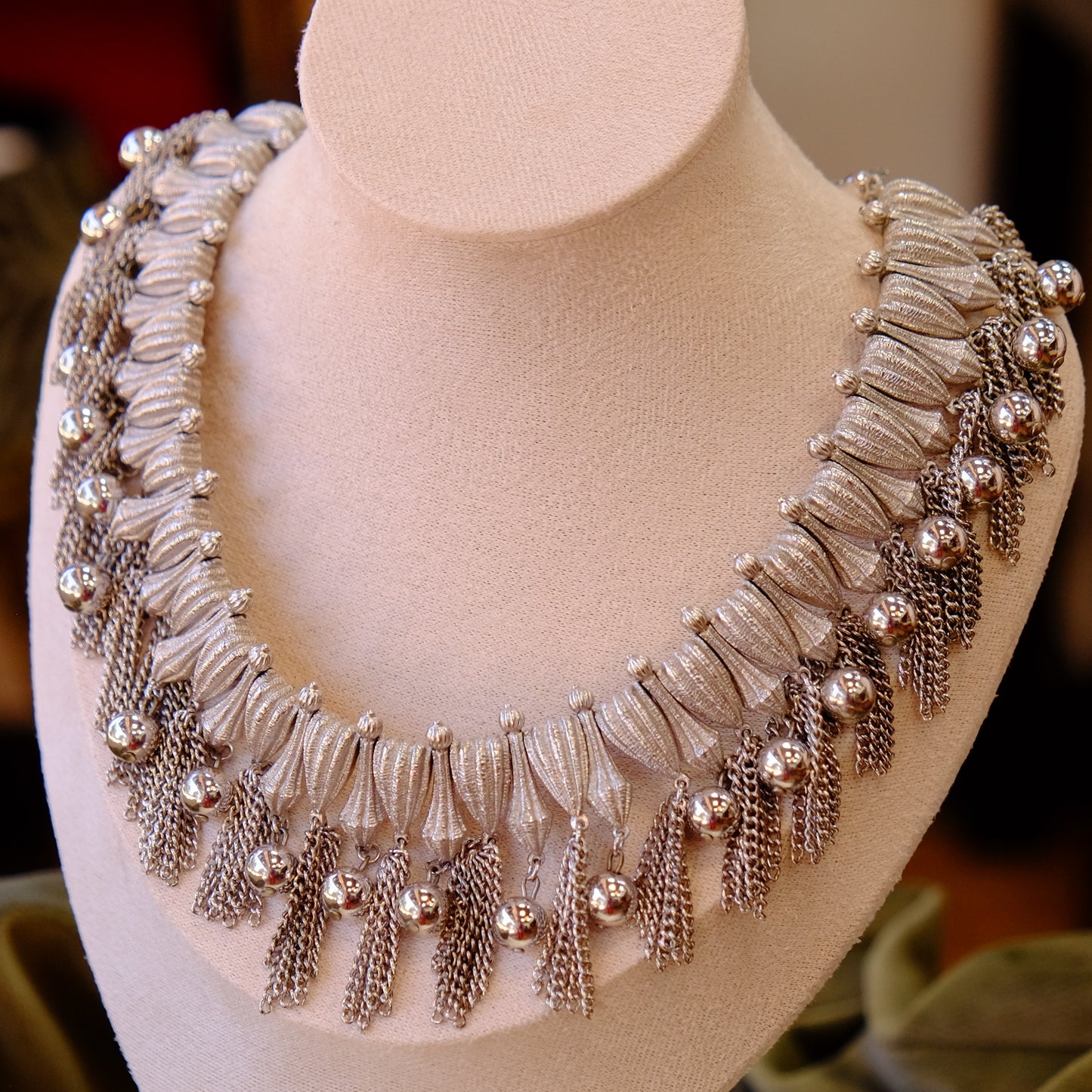 Trifari Multi tassel Silver tone Necklace 1960s