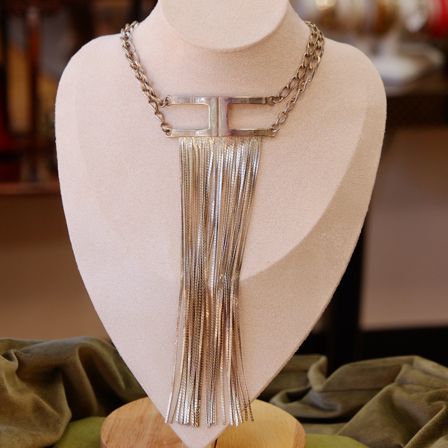 Large Tassel Silver Necklace 1970s