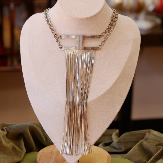 Large Tassel Silver Necklace 1970s