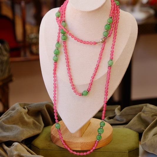 Early Glass Pink Green Necklace 1930s