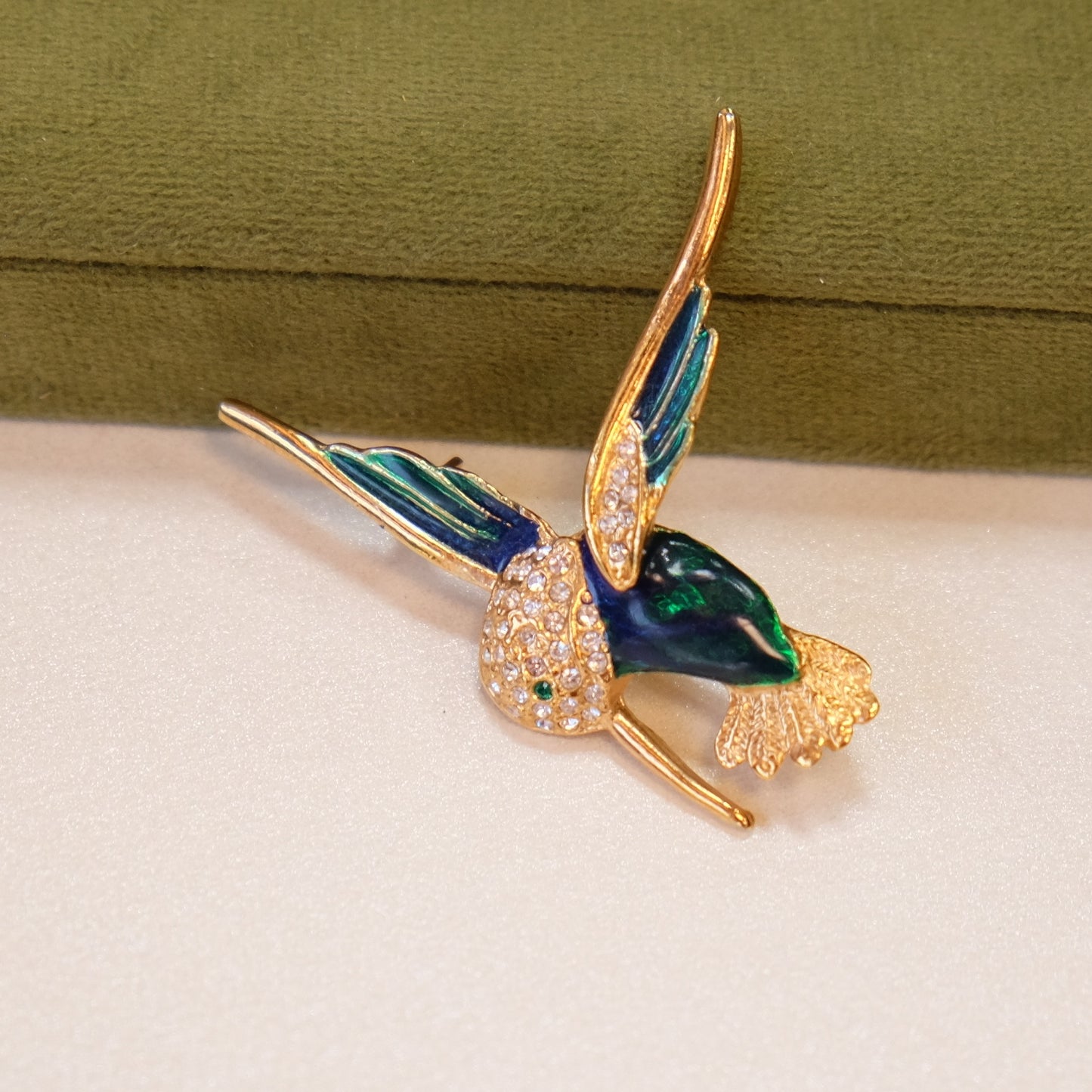 Enamel Hummingbird Brooch signed Roman