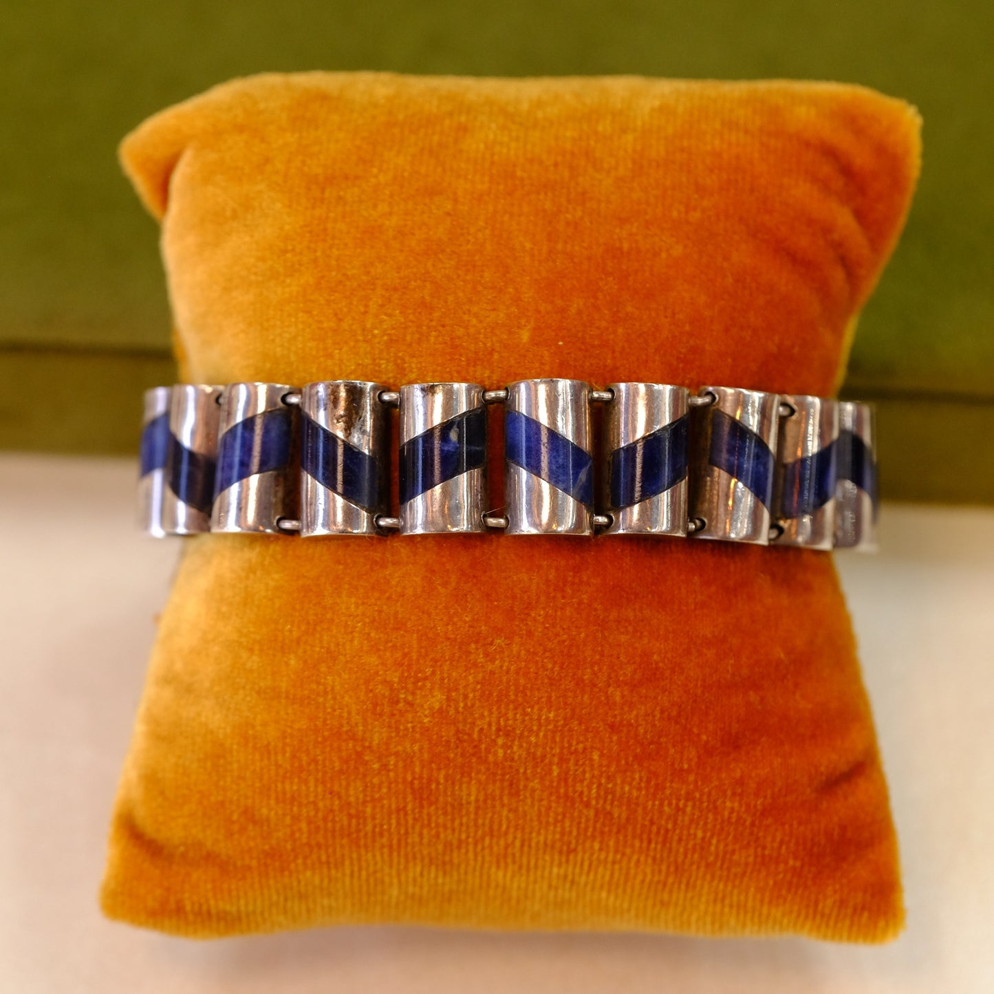 Mexico Sterling Bracelet with Blue Decoration