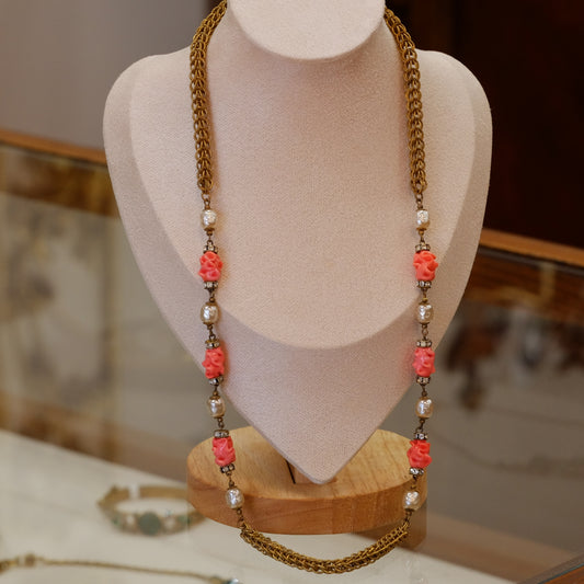 Vintage Miriam Haskell Faux Coral Necklace 1960