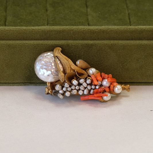 Vintage Miriam Haskell Faux Coral Brooch 1960s