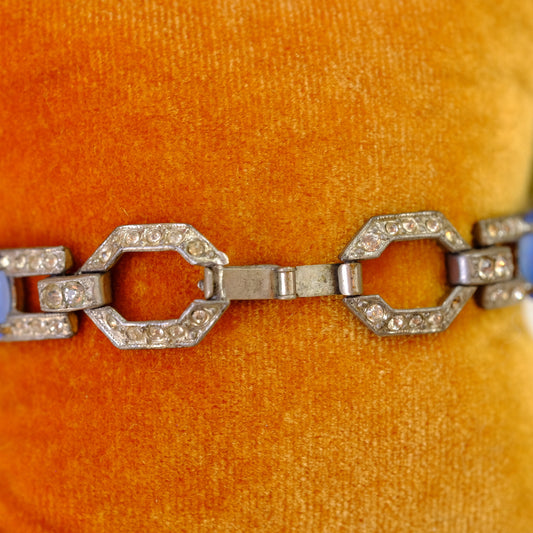 Art Deco Rhinestone Link Bracelet with Blue Star Sapphires 1920s