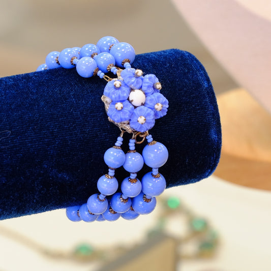 Vintage Miriam Haskell Blue Glass Bracelet 1960s