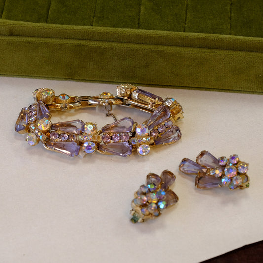 Juliana Lavender Bracelet and Earrings Set 1950s
